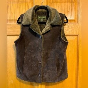 Eddie Bauer Outdoor Outfitters Faux Fleece Lined Genuine Leather Vest Size S